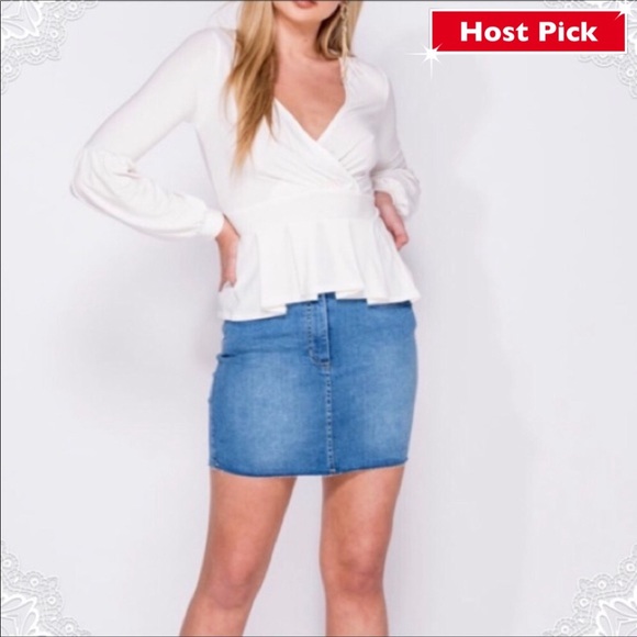 White Peplum Wrap Front Full Sleeve Top - Picture 2 of 9